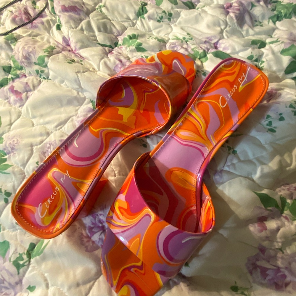 Pink and Orange CIRCUS BY SAM EDELMAN mule sandals, block heel